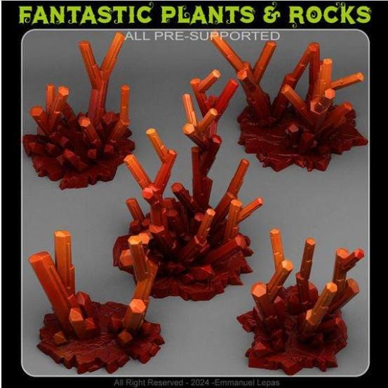 Fire Crystal Rocks Wargaming Terrain Objectives | Fantastic Plants and Rocks | PathFinder | Mini | Dungeons and Dragons | Fantasy | RPG