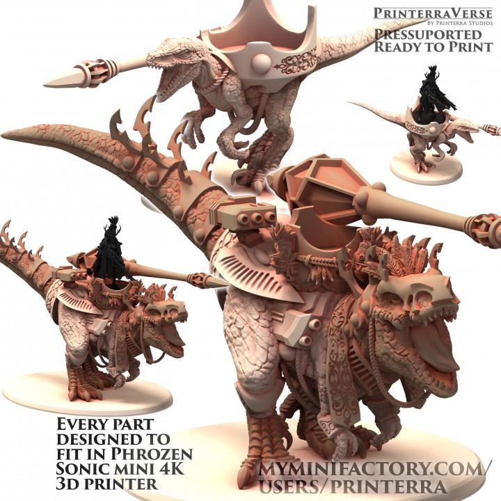 T-Rex and Raptor Mounts for Exiled Guardian Elder Space Elves Printerra Studios Tabletop Wargaming Miniature for Grimdark | OPR | Sci-fi