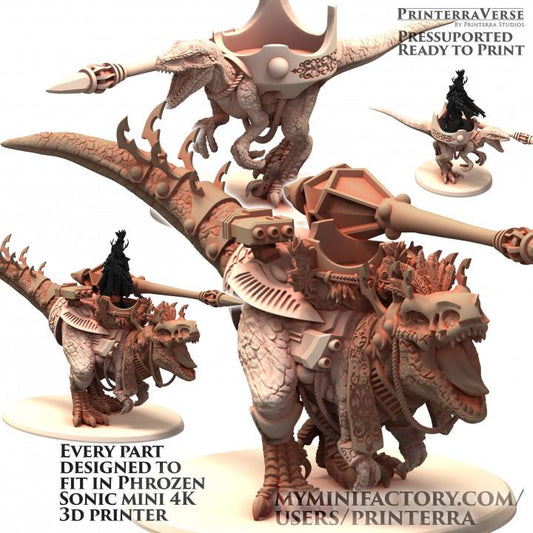 T-Rex and Raptor Mounts for Exiled Guardian Elder Space Elves Printerra Studios Tabletop Wargaming Miniature for Grimdark | OPR | Sci-fi