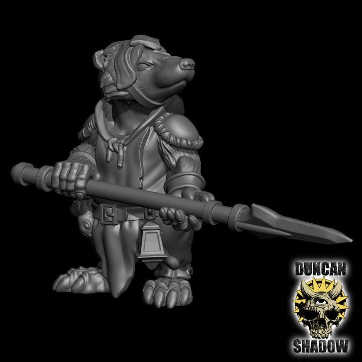 Badger Folk Rangers with Spears | Duncan Shadow | PathFinder | Mini | Tabletop Wargaming | Dungeons and Dragons | Resin | Fantasy | RPG