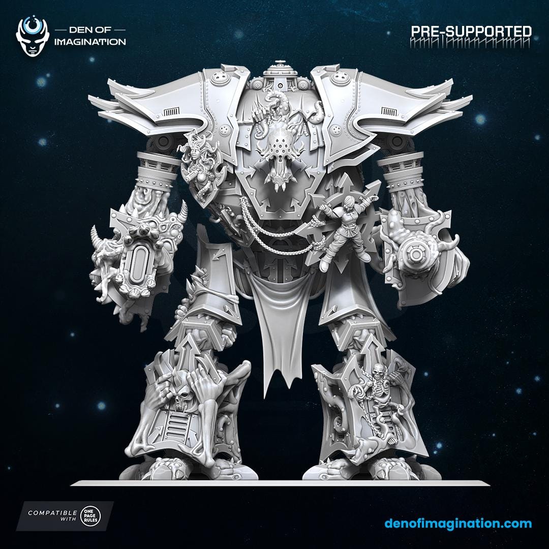 Chaos Titan Infernal Mech Knight - Miniatures - Chaos - Wildmesh - Tabletop Wargaming for Grimdark | Alternative | OPR Sci-Fi mini