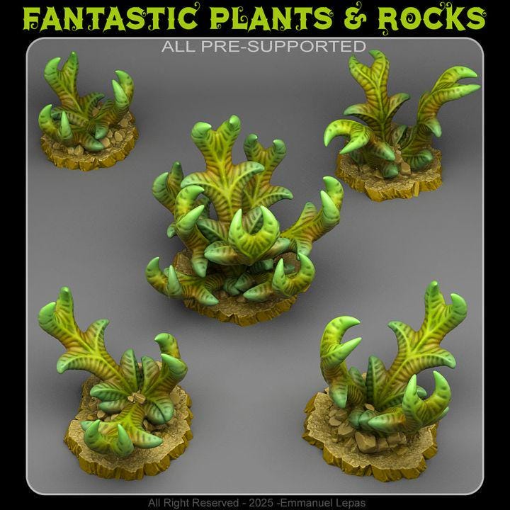 Dangerous Claw Plants Wargaming Terrain Objectives | Fantastic Plants and Rocks | PathFinder | Mini | Dungeons and Dragons | Fantasy | RPG