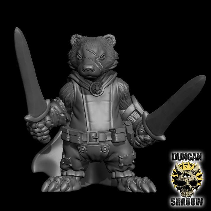 Badger Folk Rangers with Swords | Duncan Shadow | PathFinder | Mini | Tabletop Wargaming | Dungeons and Dragons | Resin | Fantasy | RPG