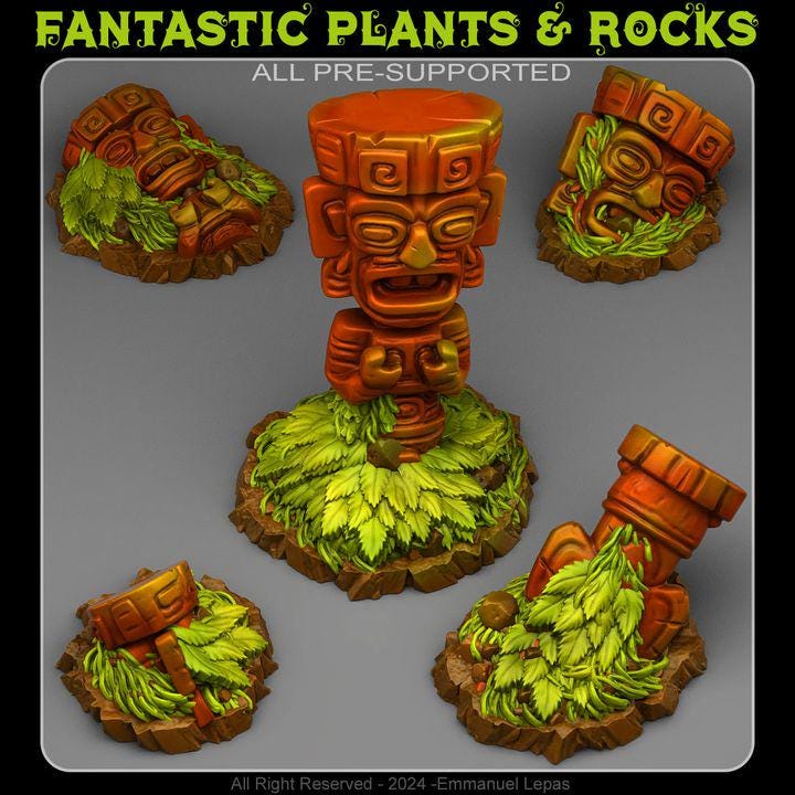 Cursed Jungle Totems Wargaming Scatter Terrain Objectives | Fantastic Plants and Rocks | PathFinder | Mini | Dungeons and Dragons | Fantasy