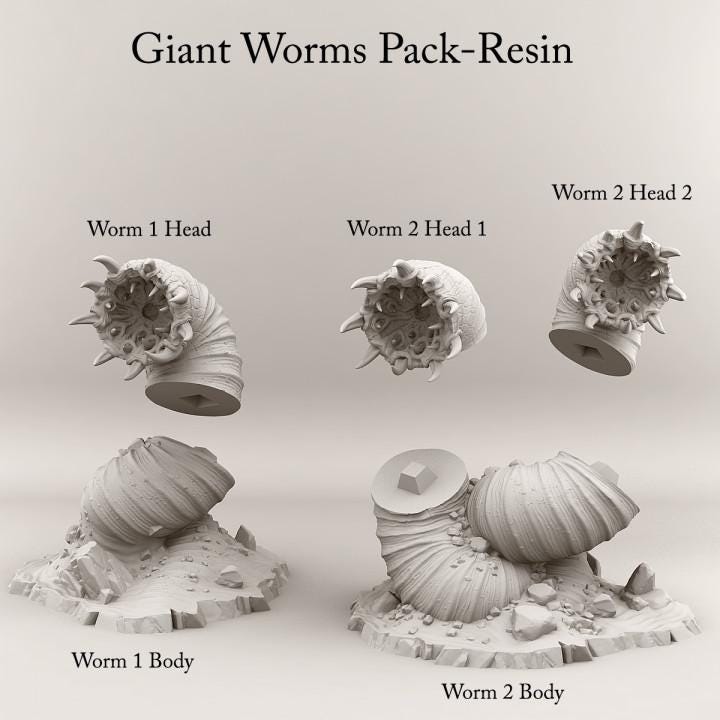Giant Worms Pack | Fantasy | Print your Monster