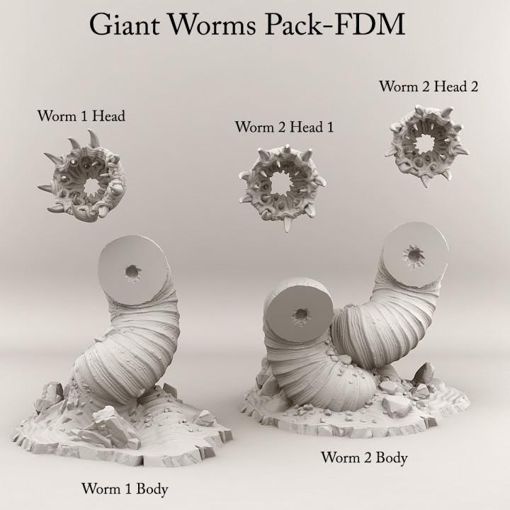 Giant Worms Pack | Fantasy | Print your Monster