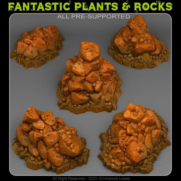 Natural Pile of Rocks Wargaming Terrain Objectives | Fantastic Plants and Rocks | PathFinder | Mini | Dungeons and Dragons | Fantasy | RPG