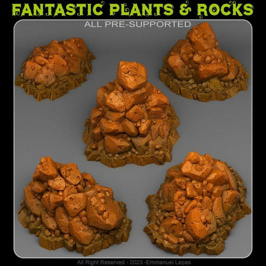 Natural Pile of Rocks Wargaming Terrain Objectives | Fantastic Plants and Rocks | PathFinder | Mini | Dungeons and Dragons | Fantasy | RPG
